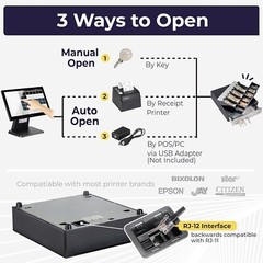 Compact 13&Prime; Black Cash Register Drawer – 4 Bill & 5 Coin Slots, Secure Lock