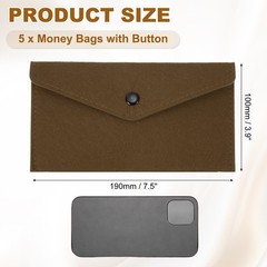 5Pcs Felt Money Bag, Felt Cellphone Sleeve Case Pouch Cash Bag, Dark Brown