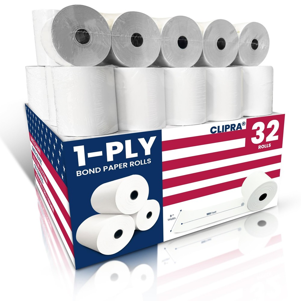 (32 Rolls) 1 Ply Kitchen Printer Paper 3&Prime; x 150 Feet 1-Ply Bond Receipt Paper…