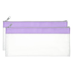 8.7×7.1 Inch Money Bags with Zipper, 2 Pcs Clear PVC Cash Pouch, Purple